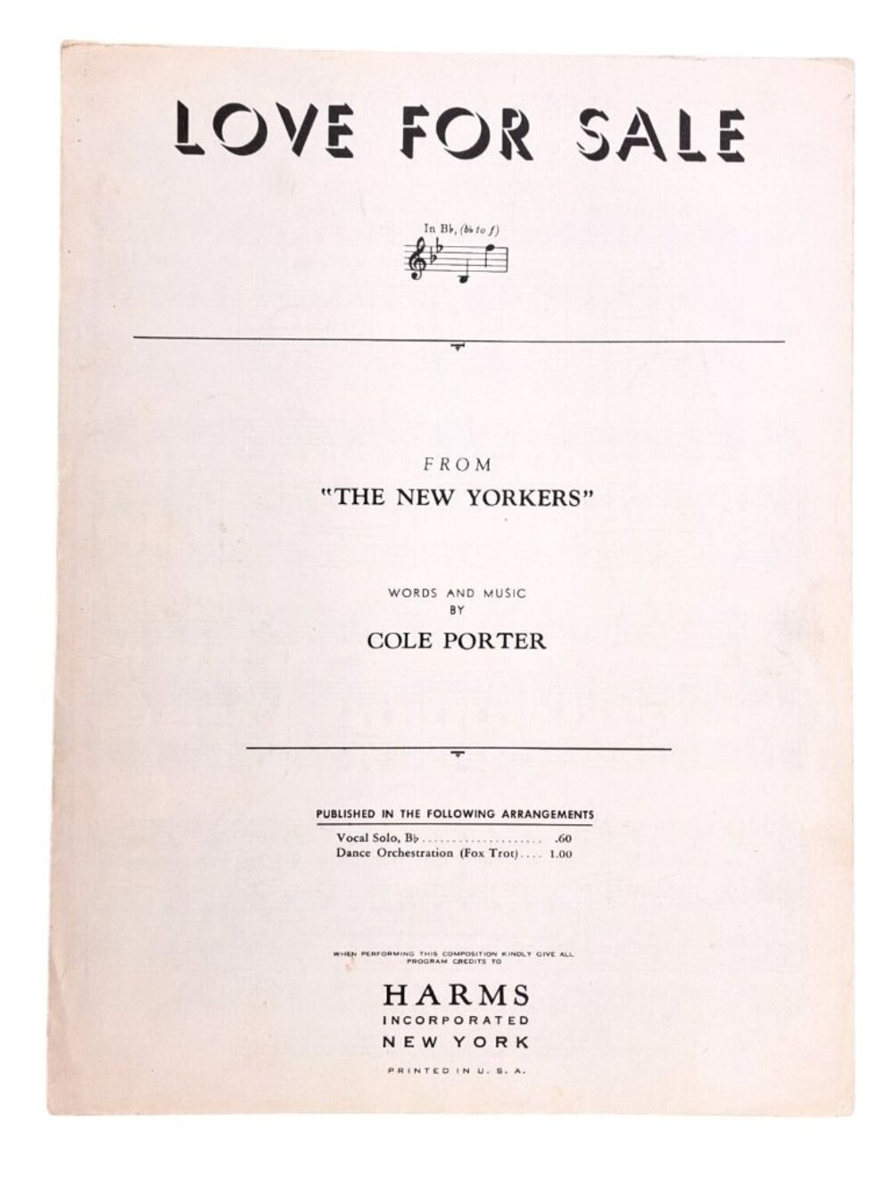 Vintage Love For Sale Sheet Music Cole Porter The New Yorkers Broadway 1930